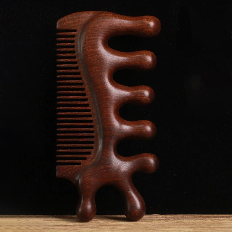 Description Picture 2 of item3 in 1 Massage Comb Blood Circulation Wood Sandalwood Comb Scalp Meridian Relax Anti-static Styling Tool Salon Supply Hair Brush