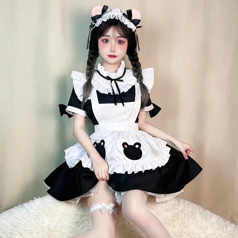 Vestido de empregada rosa Lolita para mulheres, traje Cosplay