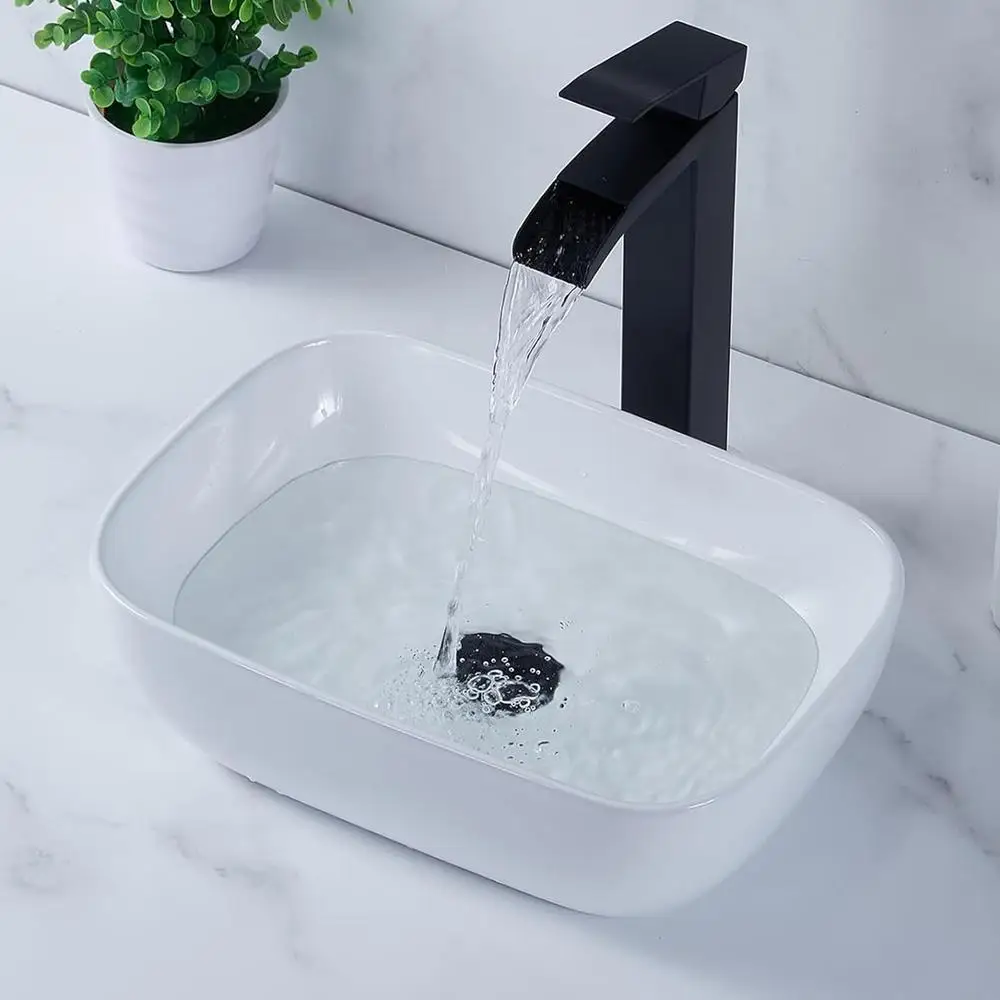 Elegant Modern 14" White Ceramic Bathroom Vessel Sink Above Counter Oval Small Vanity Bowl Wash Basin 6