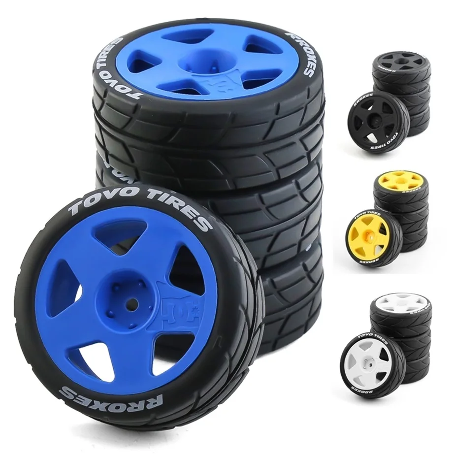 

4pcs 65mm Rubber Tire Wheel Tyre 12mm Hex for Tamiya TT01 TT01E TT02 TT02B XV01 TA06 PTG-2 1/10 RC Racing Car Upgrades Parts