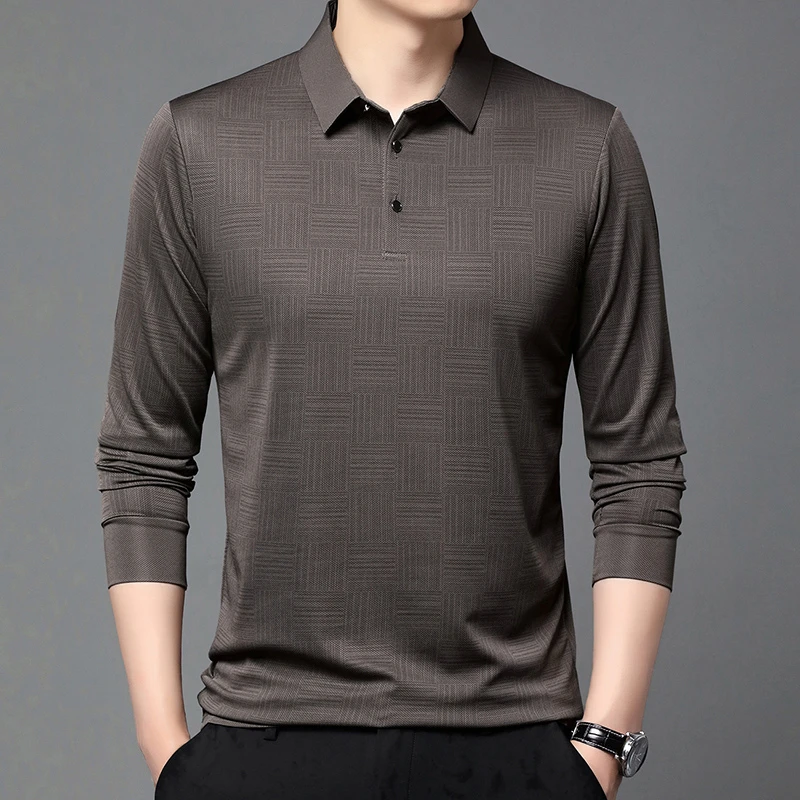 Neues Herren Business Casual Langarmhemd einfarbiges Polos hirt modisch atmungsaktiv bequem vielseitig Top – Detail 18