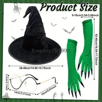 Halloween Evil Witch Costume Set for Women Gothic Wizard Cosplay Green Claw Gloves Sharp Hat Set Adult Carnival Party Dress Up 4