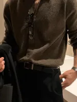 Red Knitted Open Cardigan Men's Striped Texture Collar Buttoned Casual American Sle Workwear  irt Loose Fit Long Sve