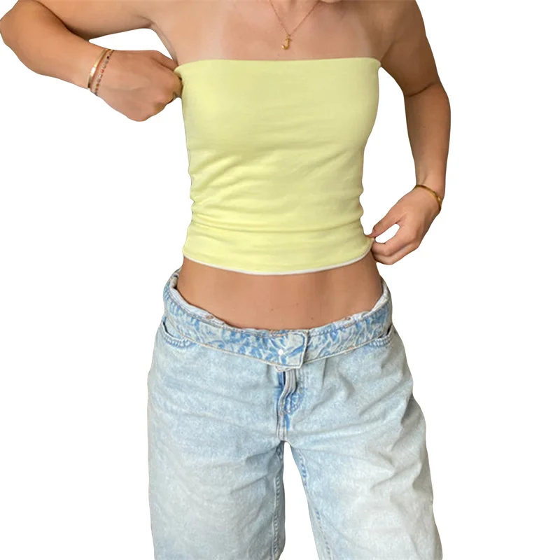 Top tubo Y2K, ropa estética para mujer, estilo grunge, a rayas/color sólido, hombros descubiertos, sin tirantes, sin mangas, ropa de calle de los años 2000