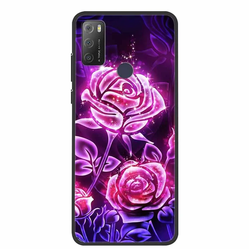 Charming Cat & Floral Design Silicone Phone Case, Black 6.52''