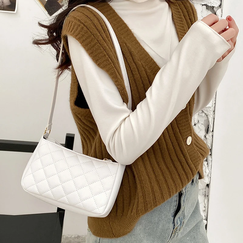 2023 New Fashion Female Shoulder Bag Rhombus Embroidered Solid Color Women's Shoulder Crossbody Casual Trendy Phone Bag