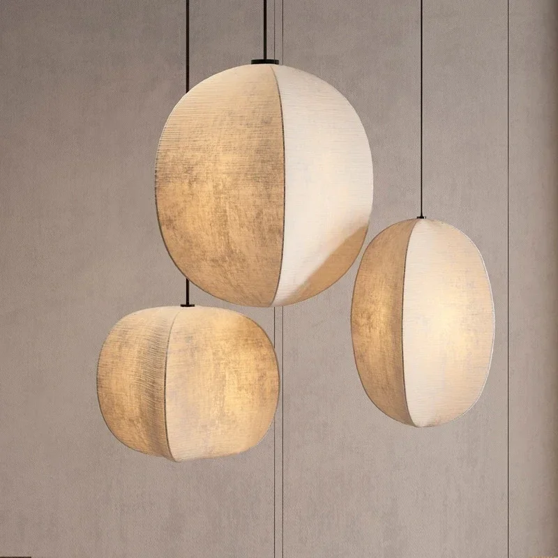 Nordic Linen Led Pendant Light Wabi Sabi Dining Room Suspend Lamps ...