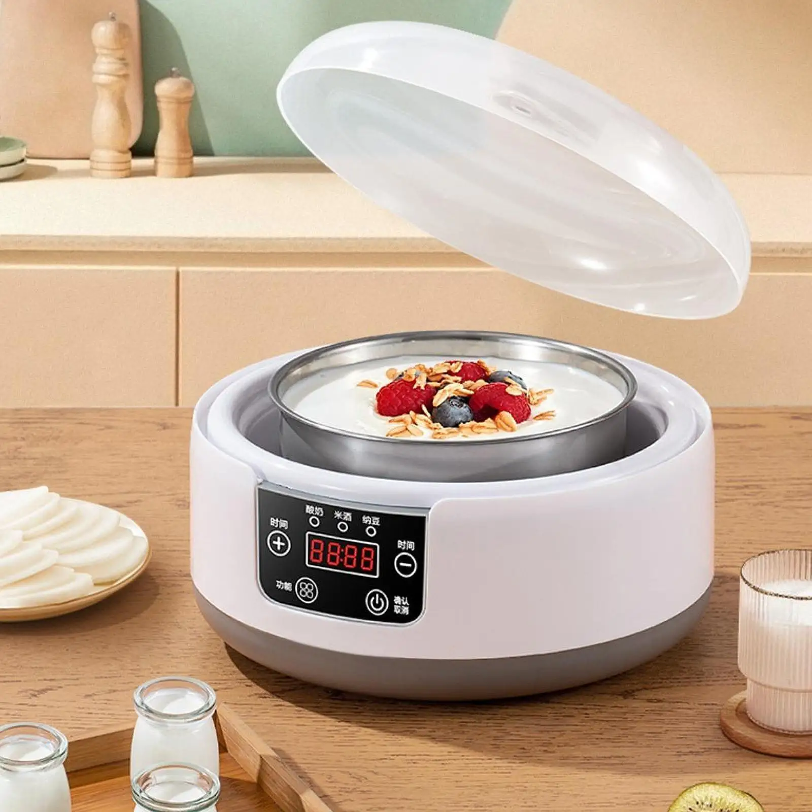 Yogurt Maker Homemade Low Noise Multifunctional Household Constant Temperature Control DIY Natto Maker Stainless Steel Inner Pot