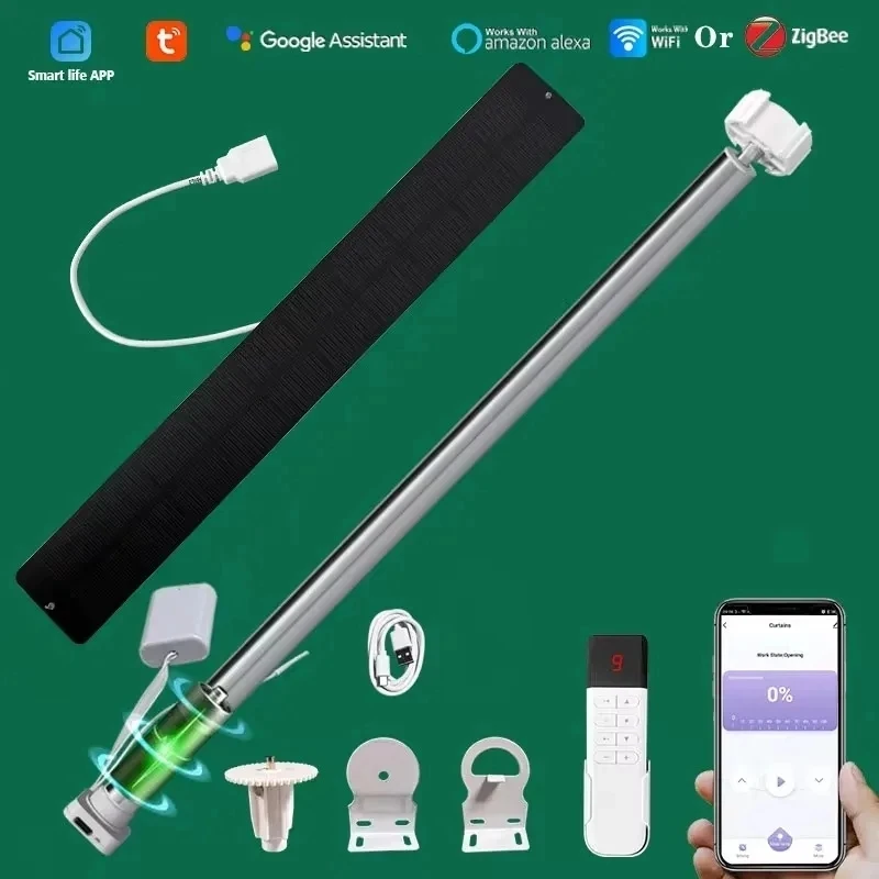 Tuya Zigbee Battery Electric Smart Curtains Roller Blinds Motor Wireless Smart Life for 20 25 28mm Tube Alexa App Remote Control