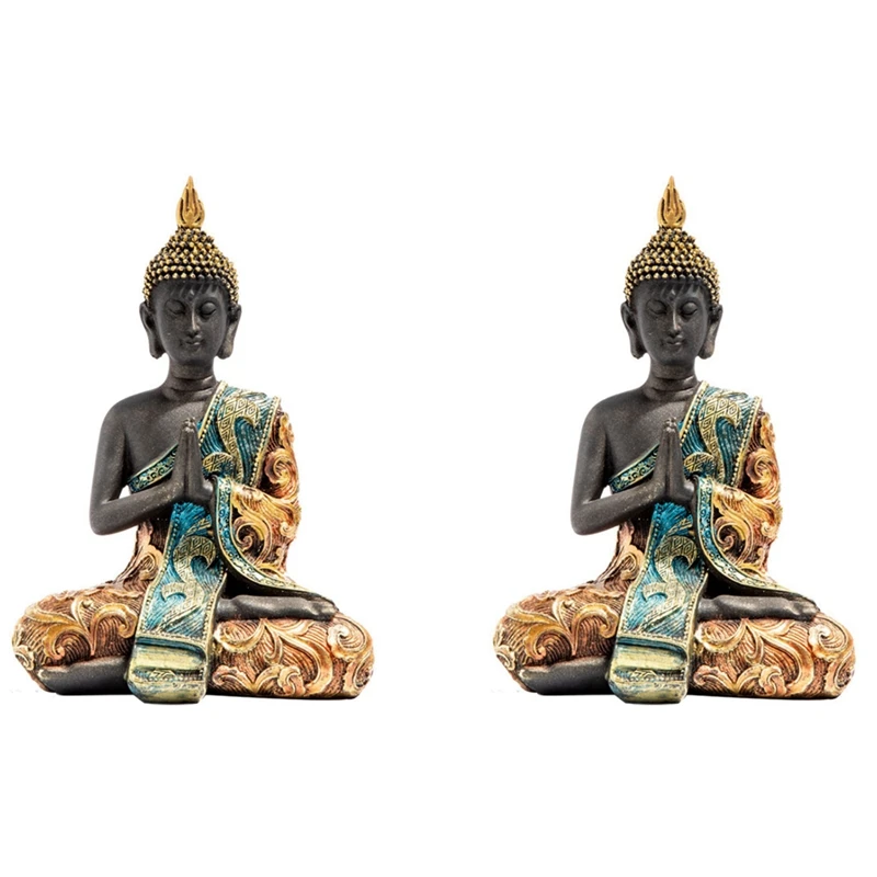 

Hot 2X Buddha Statue Thailand Sculpture Resin Handmade Buddhism Hindu Feng Shui Figurine Meditation Home Decor Ornament