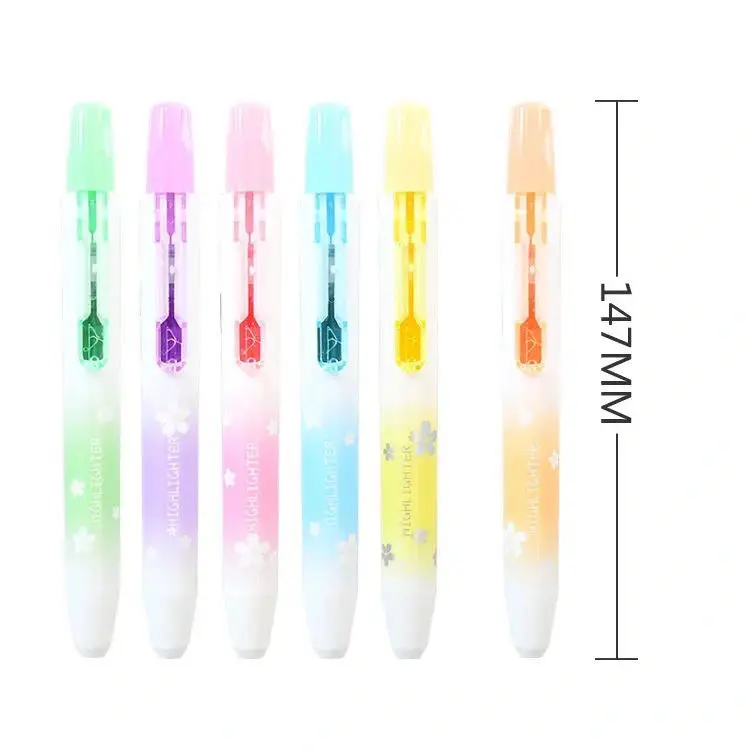 Morandi Retractable Highlighters Refillable Pastel Fluorescence Markers for Journaling Kawaii Stationery School Office Supplies