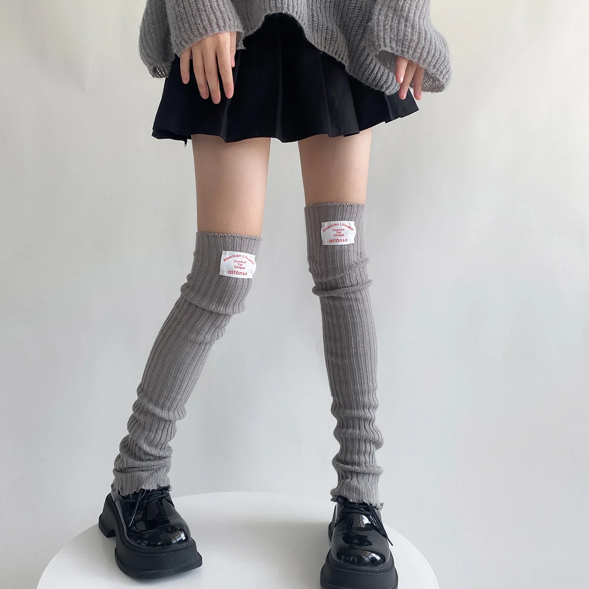 

Y2k JK Lolita Girls Leg Warmers Winter Solid Color Long Socks Thigh High Stockings Knitted Foot Cover Knee High Socks Leg Warmer