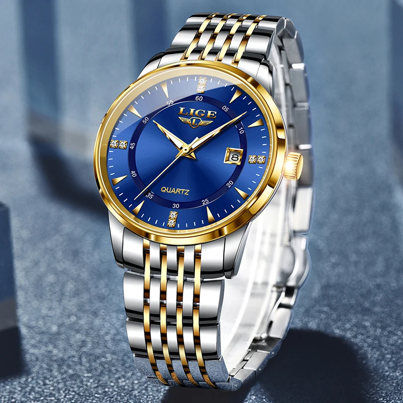 LIGE New Gold Watch Women Watches Ladies Creative Steel Women's Bracelet Watches Fashion Waterproof Chronograph Relogio Feminino