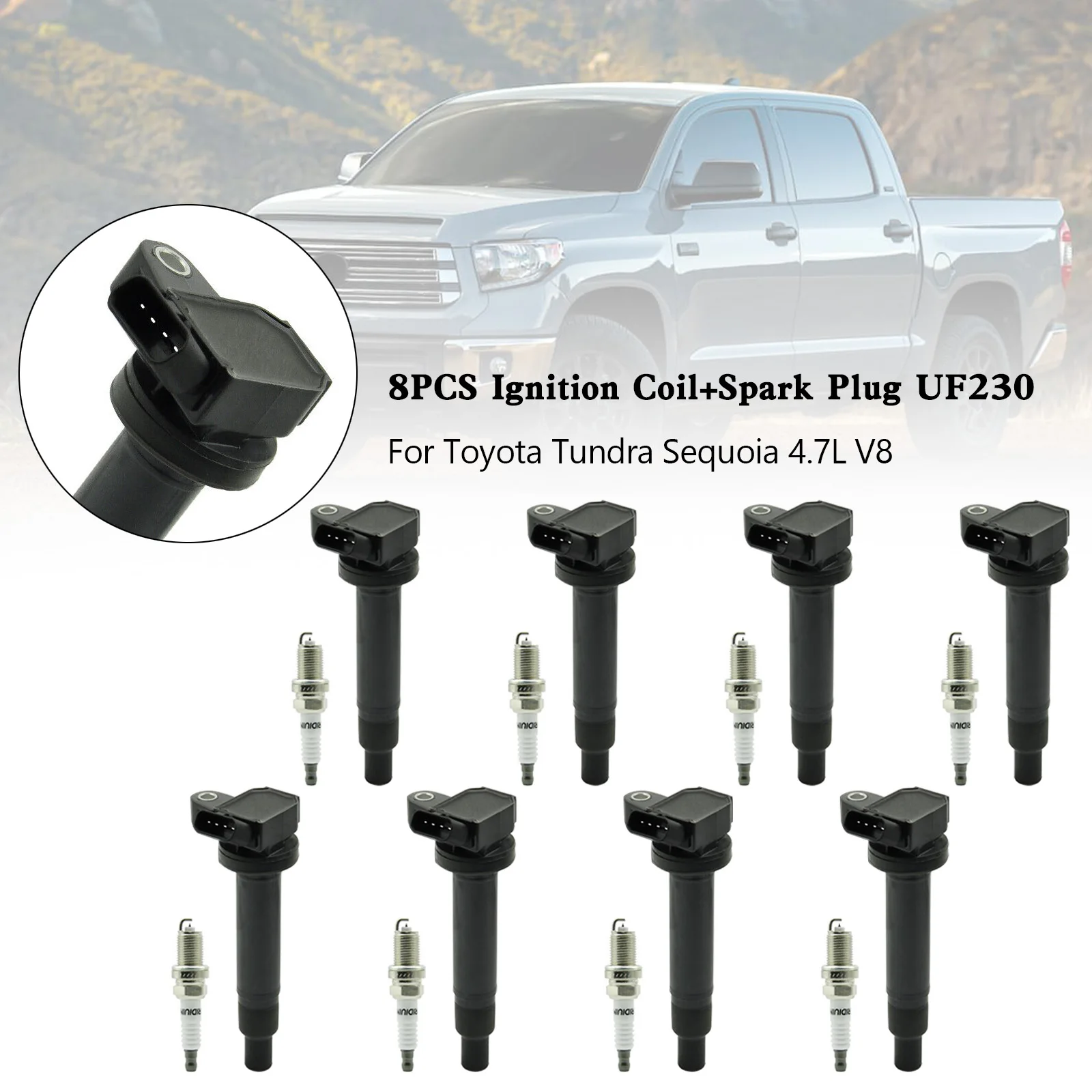

Areyourshop 8 шт. катушка зажигания + Свеча зажигания UF230 для Toyota Tundra Sequoia 4.7L V8