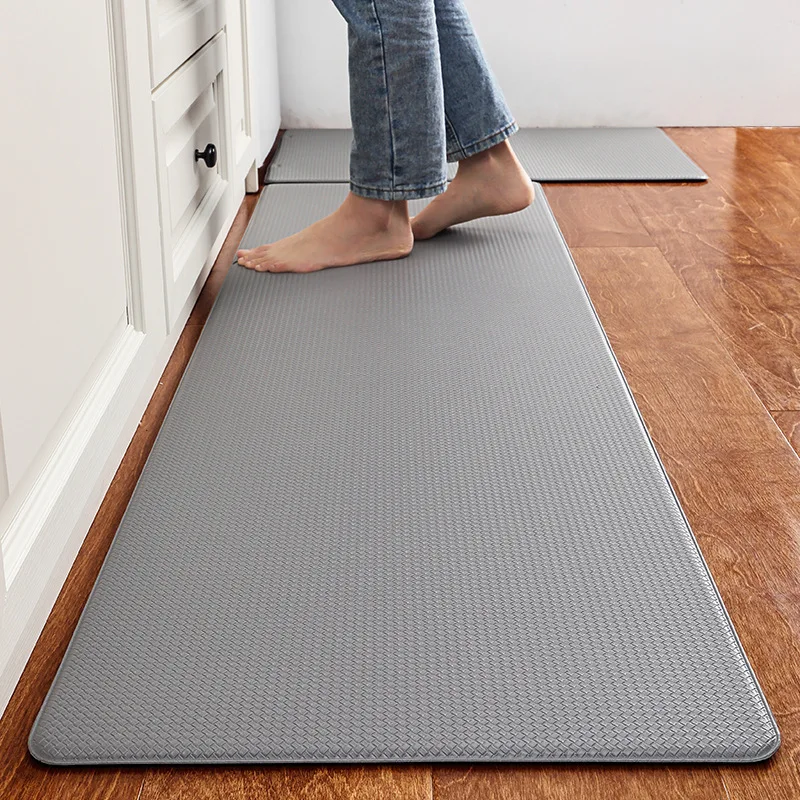 

Kitchen Mat PU Leather Floor Mats Waterproof Oil Proof Anti Skid Plaid PVC Carpet Home Balcony Corridor Decor Entrance Doormat