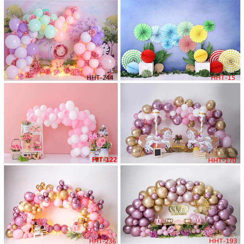 

Vinyl Personalized Decoration With Colorful Balloon Arch Snowman Background Newborn Baby Birthday Photography Backdrops FSS-101
