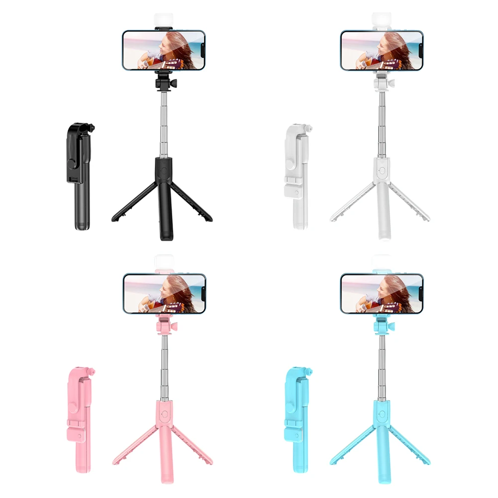 Wireless Bluetooth Selfie Stick Tripod With Fill Light Remote Shutter Foldable Phone Holder Monopod for Android iPhone Smartphon