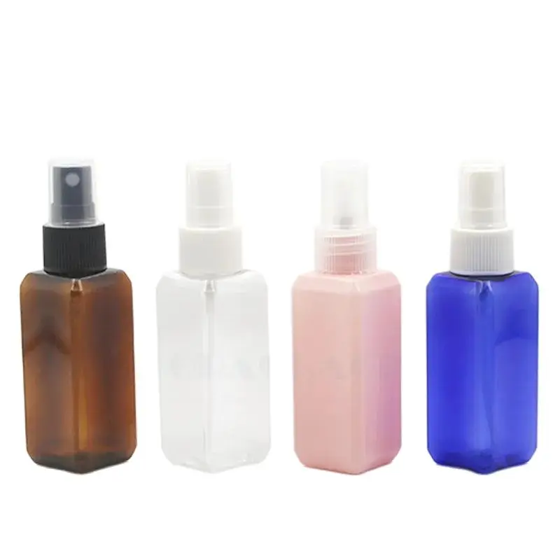 100pcs*50ML Spray Pump Square Bottle Empty Cosmetic Container Plastic Perfume Refillable Packing Fine Mist Atomizer Sample