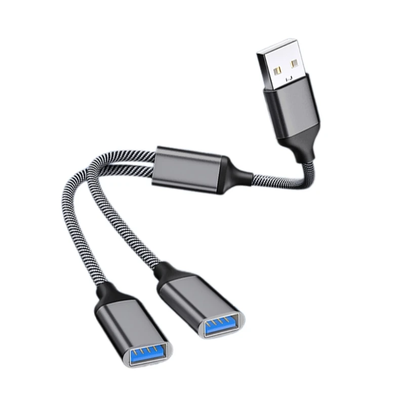 Compact USB 2.0 Splitter Cable - Dual Female Ports for Charging & Data Transfer, 28cm Length