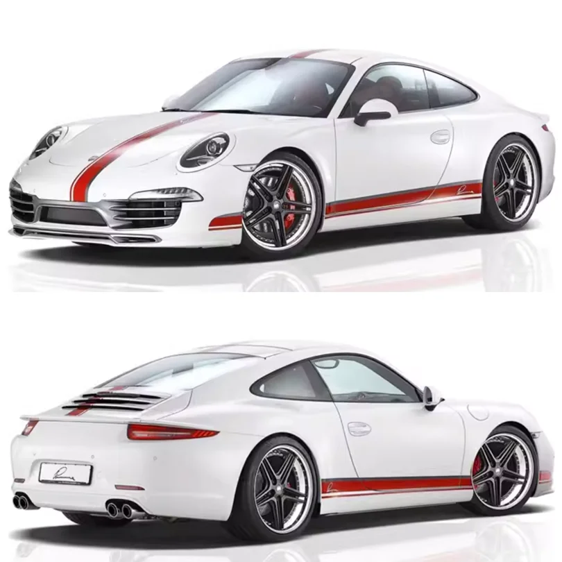 

Modified Hood with Skirt Sticker Racing Red Stripe Decal Body Vinyl Graphics Wrap Decor for Porsche 911 718 Cayman Boxster