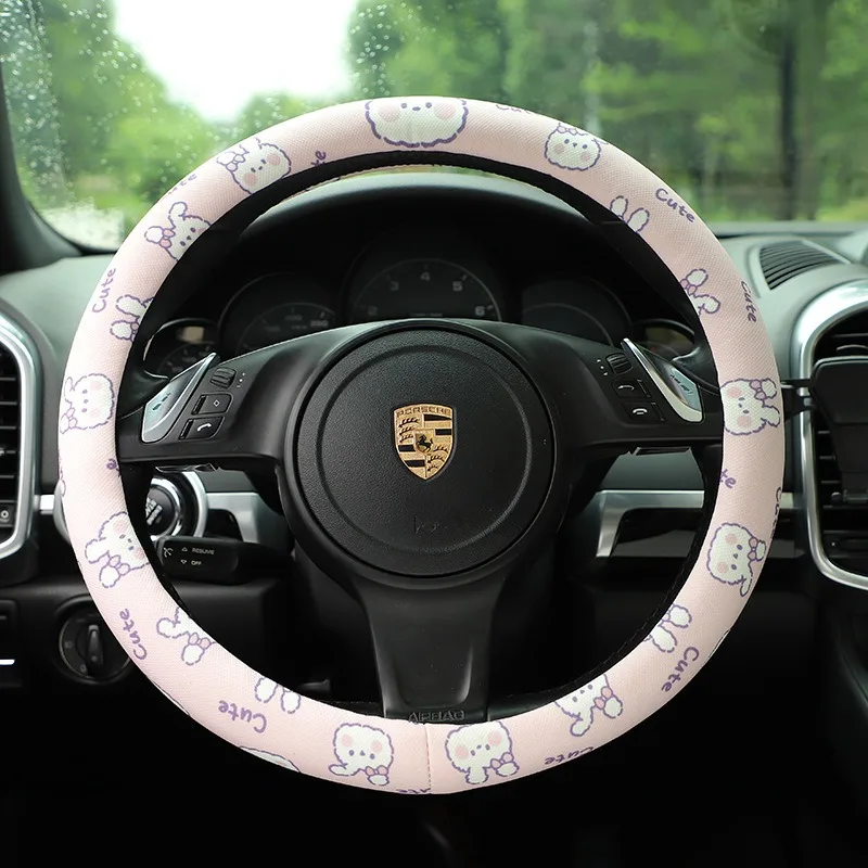 

Car Cartoon Steering Wheel Cover, Rabbit Ice Silk Printed Car Handle Cover, Fashionable Women's Car Accessories Wholesale