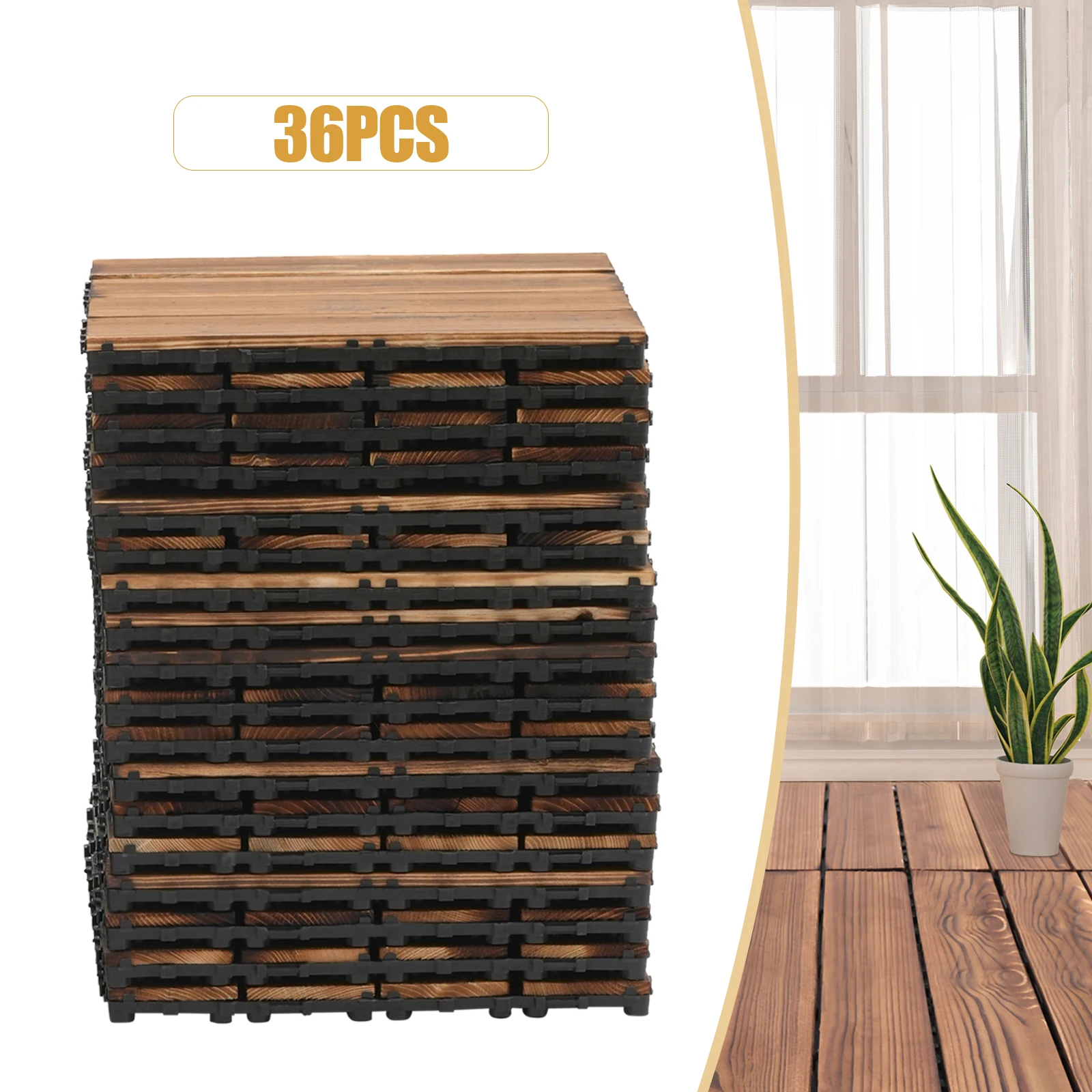 36 Pack Interlocking Wooden Patio Deck Flooring Tiles