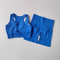 2 PCS Women's Seamless Yoga Set Sexy Sport Bra High Waist Sports Shorts Gym Fitness Sleeveless Workout Suit Sporstwear - Image 6