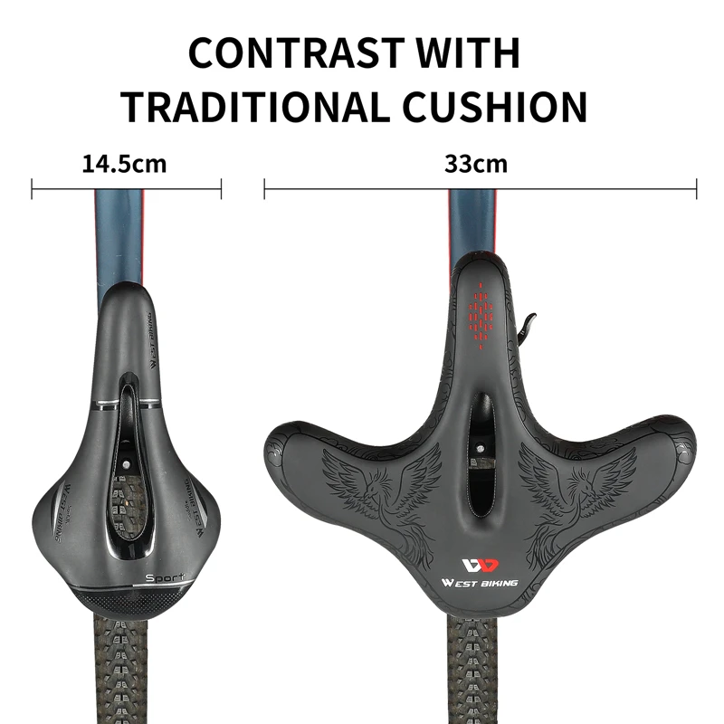 WEST BIKING Plane Widen Bike Saddle Thicken Shock Absorption Oversize Bicycle Cushion Hollow Breathable Comfortable Cycling Seat