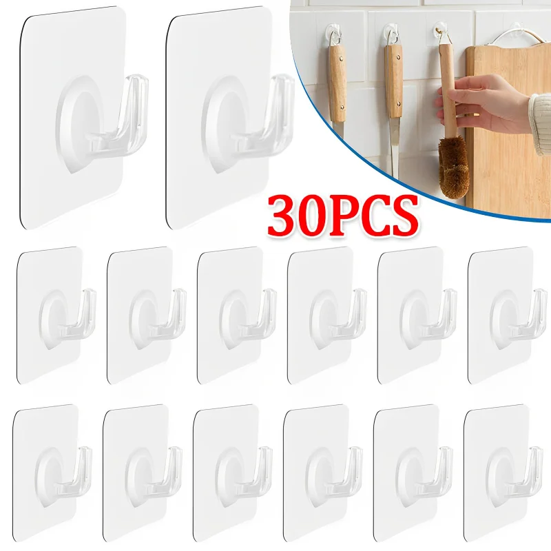 

30/5PCS Transparent Multi-Function Strong Self Adhesive Hooks Door Wall Key Storage Hanger for Home Bathroom Kitchen Gadgets