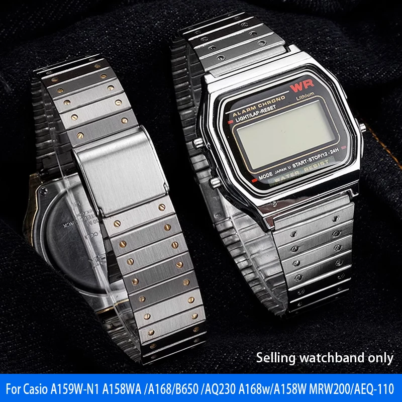 Nuovo Cinturino In Acciaio Inossidabile Da 18Mm Per Casio A159W-N1 A158Wa A168/B650 /Aq230 A168W/A158W Mrw200/Aeq-110 Cinturino In Metallo