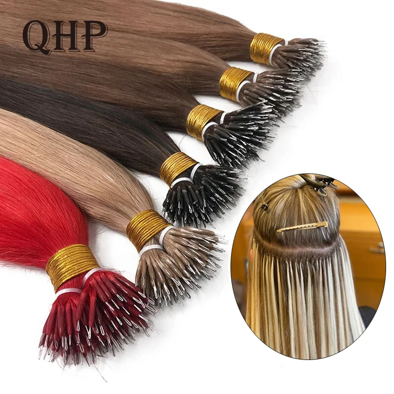 Straight Nano Rings Human Natural Hair Extensions Brazilan Remy Micro Beads Ring Hair Extension 0.8g/1g/Strand 50pc/set 12"-26"