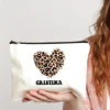 Heart Leopard Pattern Name Customization White Makeup Bag Canvas Wash Bag Organizer Fashion Travel Lipstick Storage Bags Wallet 4