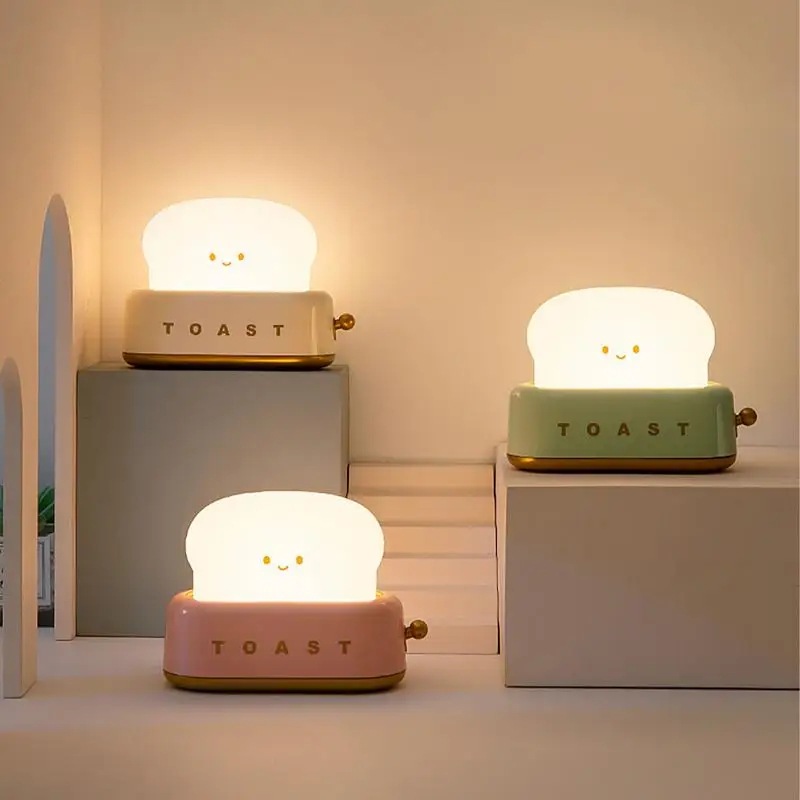 

Cute Night Light Toast Lamp Dimmable LED Toaster Night Lamp Rechargeable Bedroom Bedside Sleep Lamps for Room Decor
