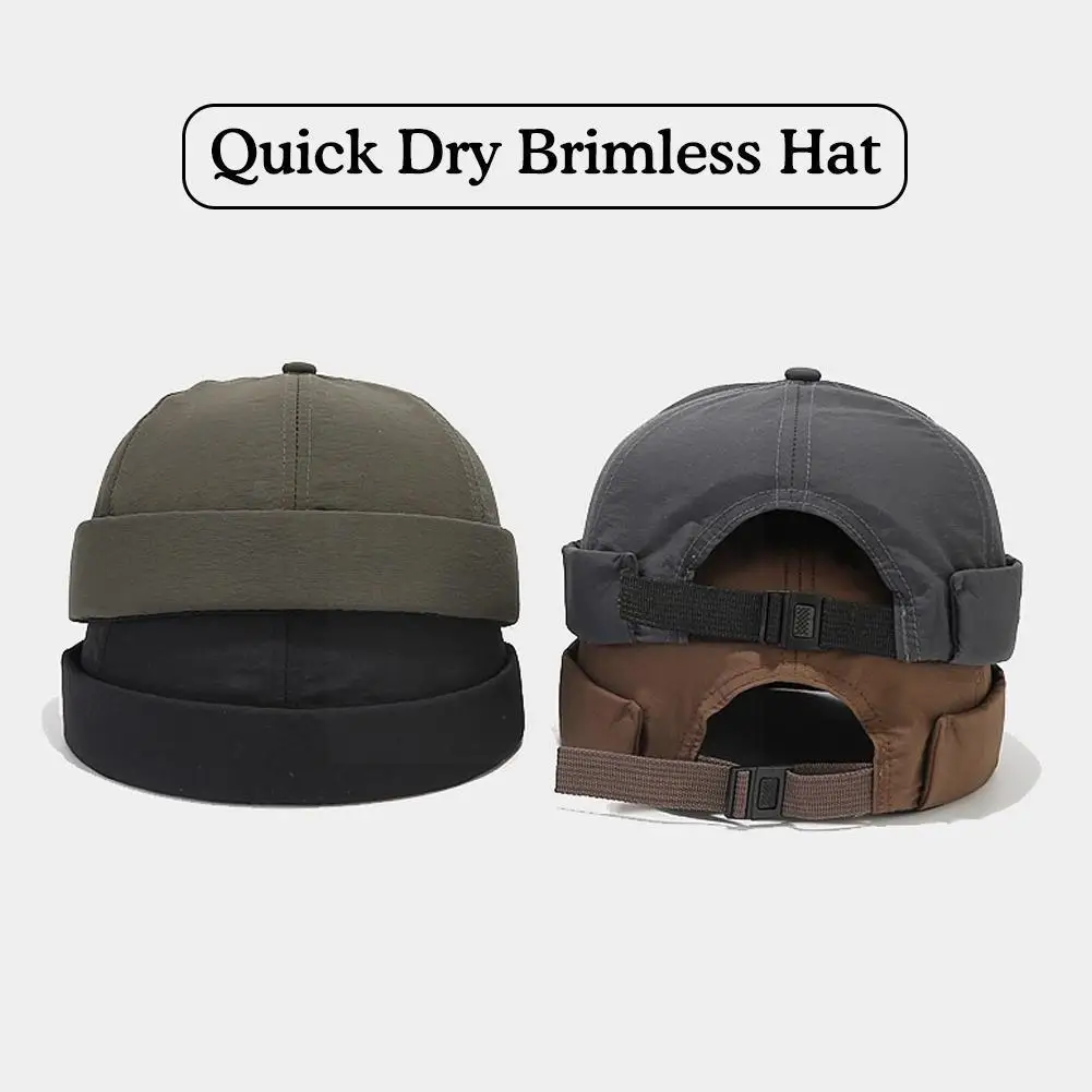 

Quick Drying Brimless Hat Vintage Men Adjustable Literary Versatile Hat Cap Breathable Hat Outdoor Hip-hop Fishing Street C O2K1