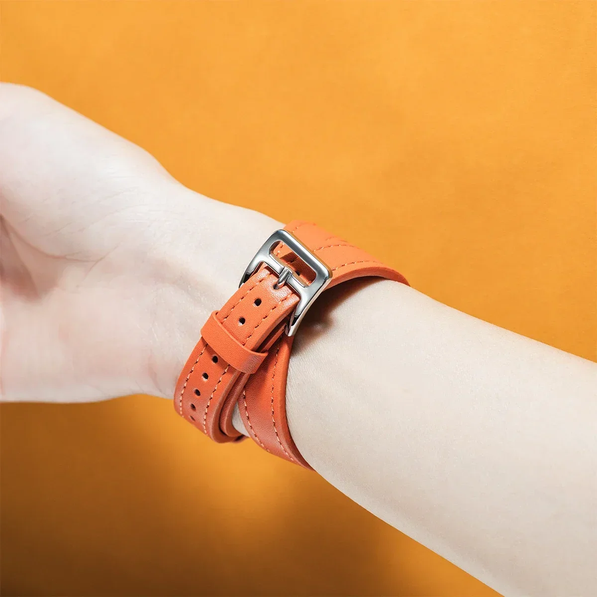 Luxury Double-Loop Leather Watch Strap Bracelet