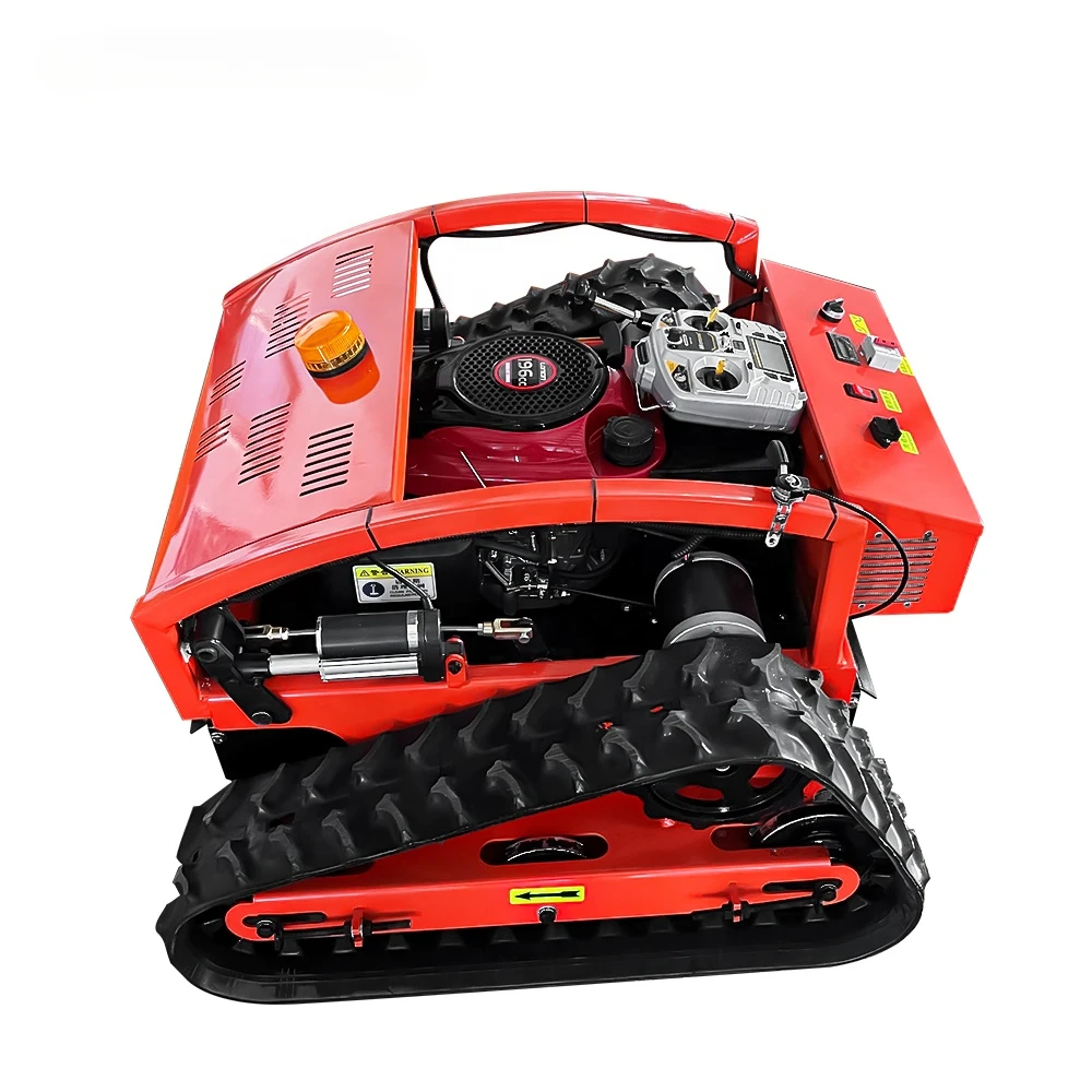 

Mini crawler type control by remote Lawn Mower high power version cordless mowing machine working efficiency