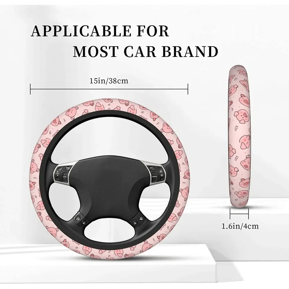 Coprivolante Cute Pig 38 Cm: Motivo Maiale Rosa In Neoprene, Impugnatura Morbida Per Auto