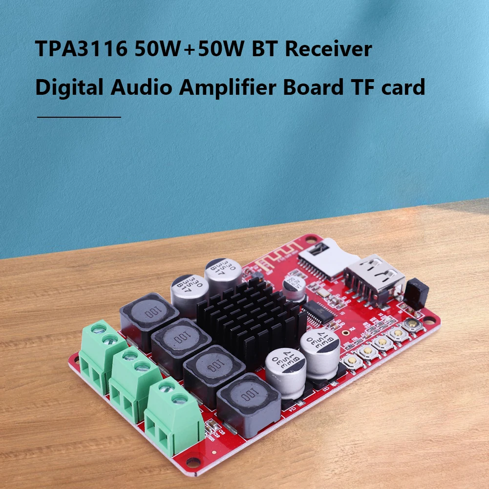 TPA3116 전력 증폭기 보드 TF 카드 U 디스크 플레이어 2x50W 디지털 전력 증폭기 보드 블루투스 호환 수신기 FM 라디오