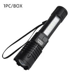 Powerful LED Tactical Flashlight with Telescopic Zoom and USB Rechargeable Battery (Black)