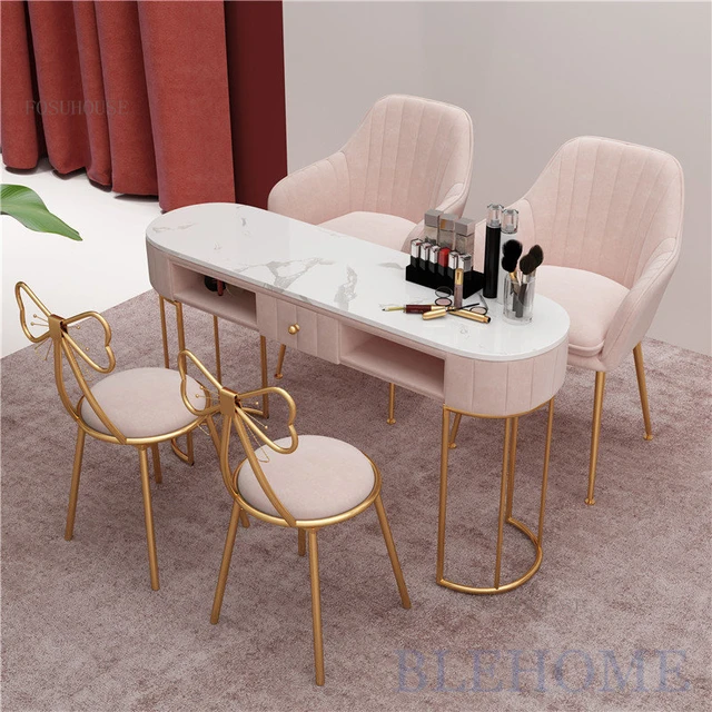 Juego de mesa y silla de manicura, muebles de salón minimalistas modernos,  mesas individuales y dobles