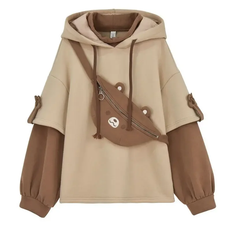 Women Korean Kawaii Crewneck Long Sleeve Oversized Hoodies Harajuku Aesthetic Bear Anime Streetwear Fall Winter Pullovers Tops