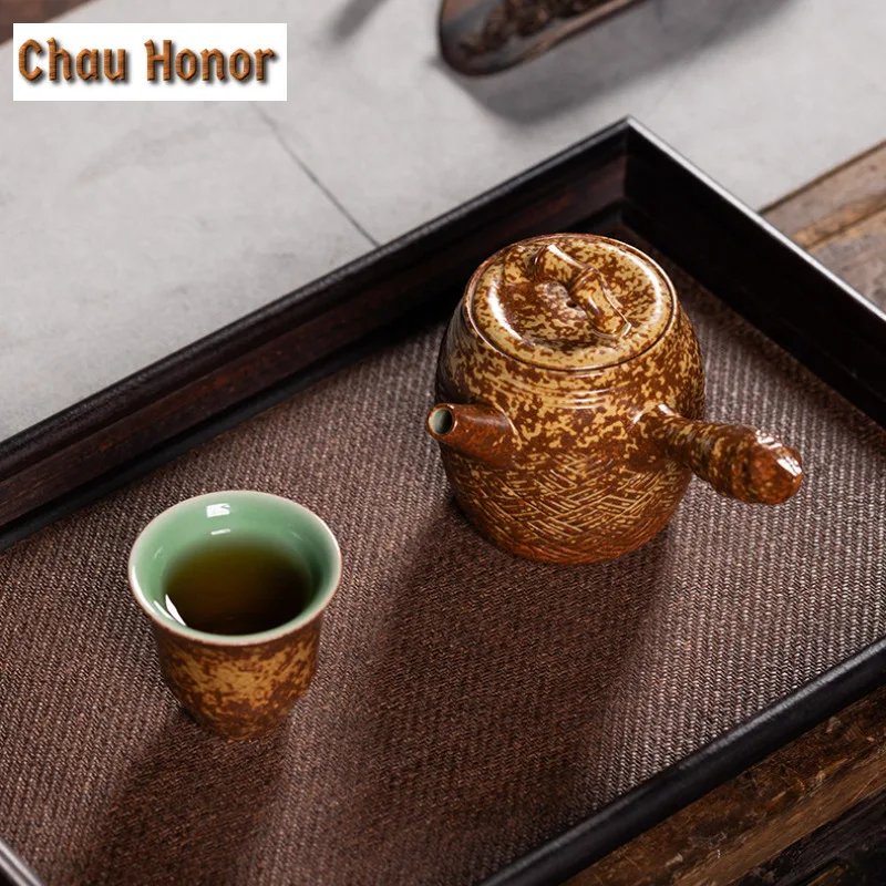 150ml Handmade Kiln Change Gray Glaze Teapot Boutique Tea Infuser Side Handle Pot Tea Maker Kettle With Filter Teaset Supplies