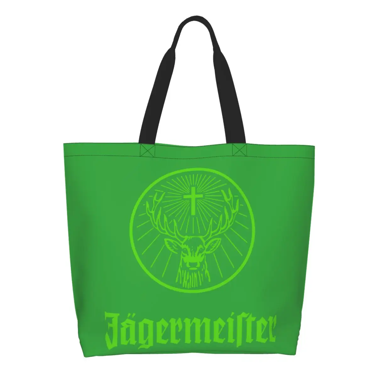 

Custom Jagermeister Canvas Shopping Bag Women Washable Large Capacity Grocery Tote Shopper Bags