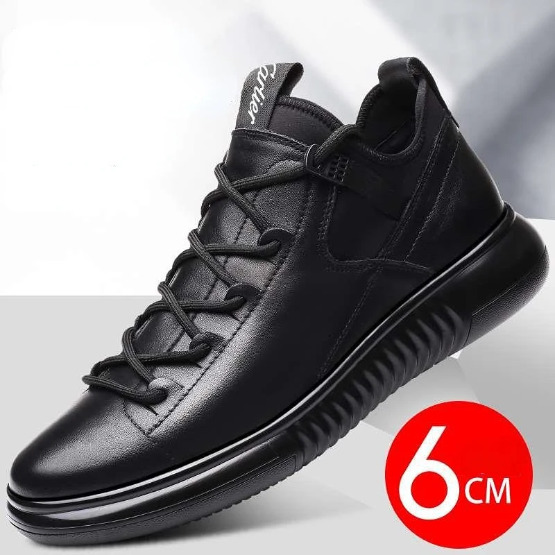 

Elevator Shoes Invisible Inner Height Increasing Men's Shoes Leisure Sports Black Genuine Leather Inner Heighten 6cm Shoes Male