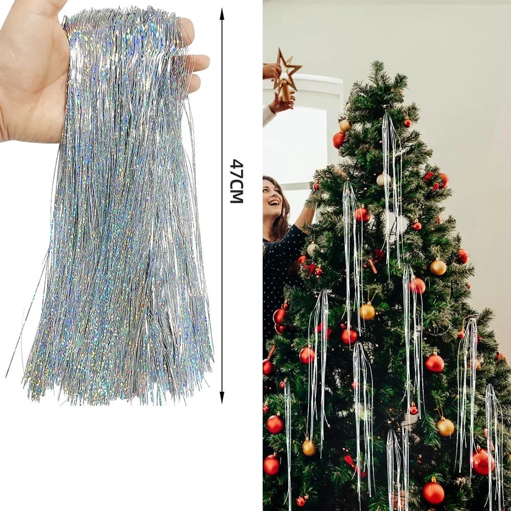 3000 Strands Christmas Icicles Iridescent Tinsel Foil Fringe Garland For Xmas Tree Decorations Party Supplies Holiday Decor