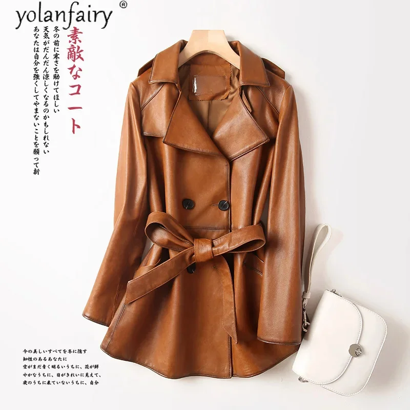 

Korean Fashion Real Leather Jacket Women Spring Autumn 2024 100% Sheepskin Coat Female Casual Trench Veste Femme Pph5012