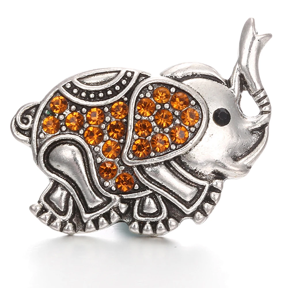 20pcs Vintage Crystal Elephant 18mm Metal Snap Buttons Fit Snaps Bracelet Necklace Jewelry