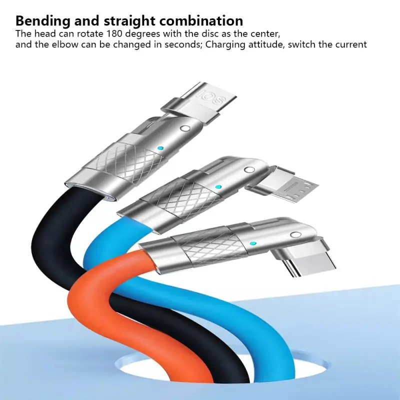 

Fast Charge Data Cable 120W 7A USB Type C 180 Degree Rotation Elbow Cable For Game For Xiaomi Samsung Charger Liquid Silicone