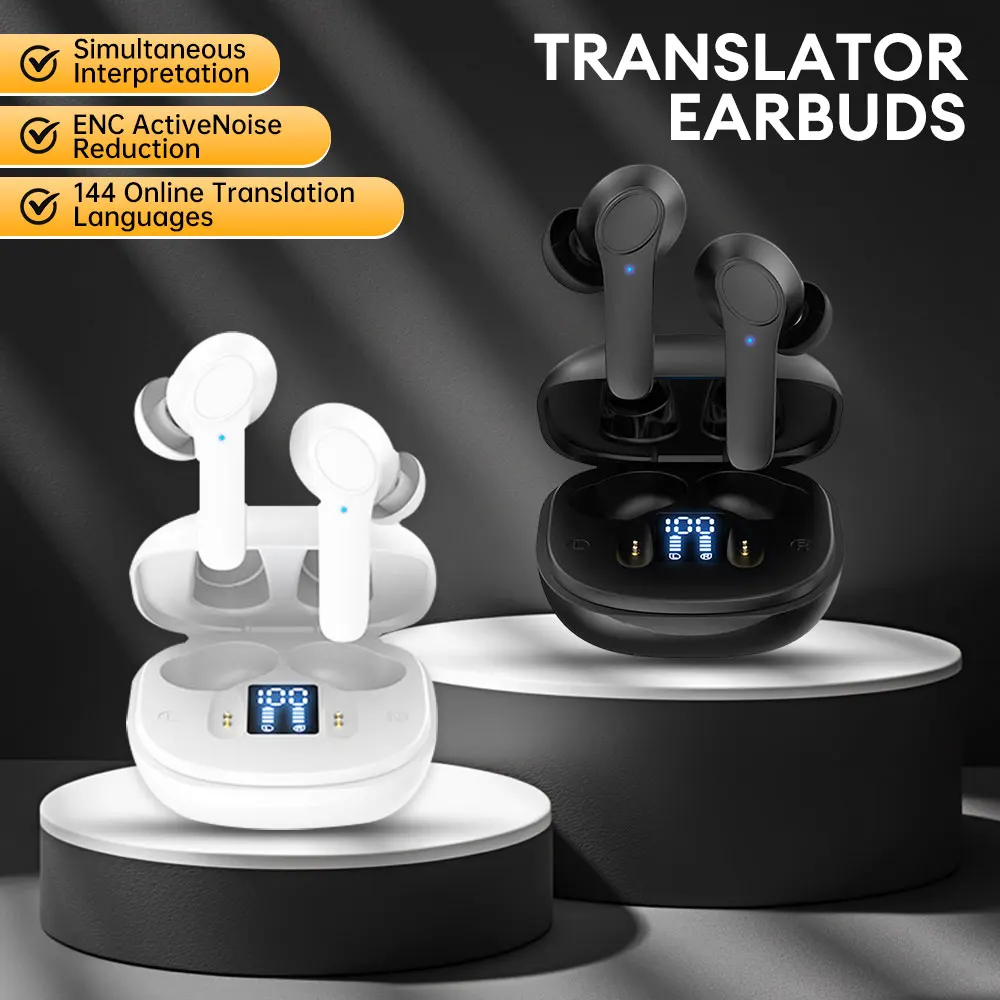 AI Real-time Language Translation Earphones Translator Earbuds 144 Languages Real Time AI Voice Translator Support Online