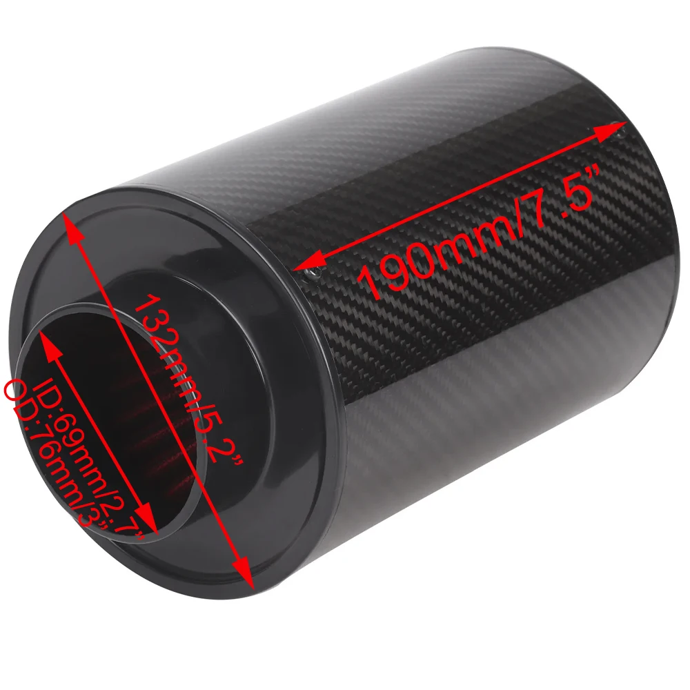 Universal Car 76mm 3 inch Carbon Fibre Cold Air Filter Feed Enclosed Hight Flow Cold Air Intake Induction Pipe Hose Kit 1 Set air filters